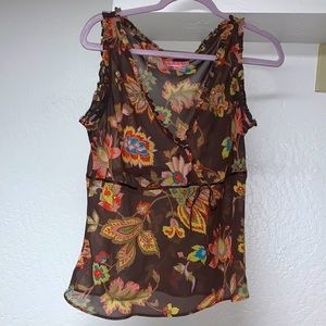 Brown sheer floral y2k tank top